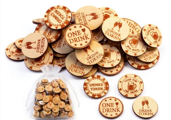 Motionchic Wooden Drink Tokens Poker Chips Party Supplies-0